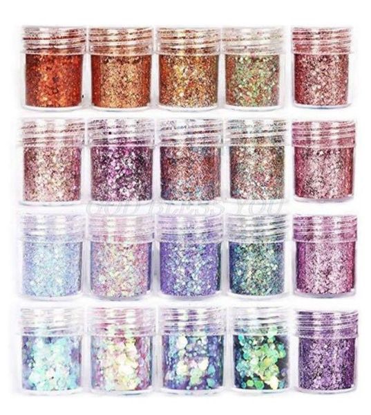 

20 bottles nail art sequins shinning filling flash glitter powder uv epoxy resin pigment dust manicure diy fingers beauty decor6076262, Silver;gold