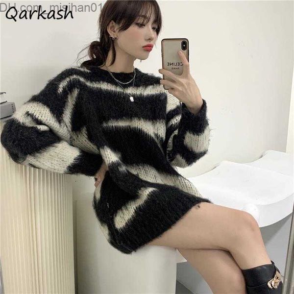 

women's sweaters women's black patchwork pullovers harajuku autumn vintage plush elegant sweater women's knitted street cloth, White;black