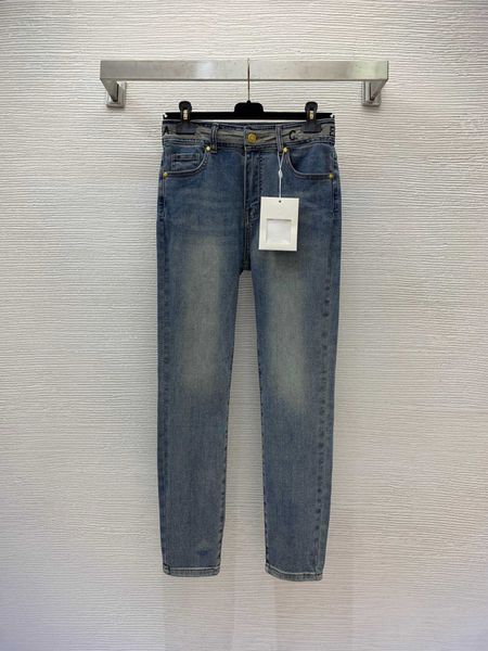 

23ss womens pants denim jeans designer women jeans summer new hardware accessories embroidered elastic slim nine point small leg jeans women, Blue