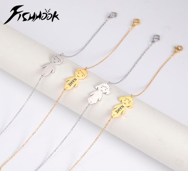 

fishhook personalized bracelet boy girl kid child engrave name date family gift custom jewelry for women stainless steel charm6833247, Golden;silver