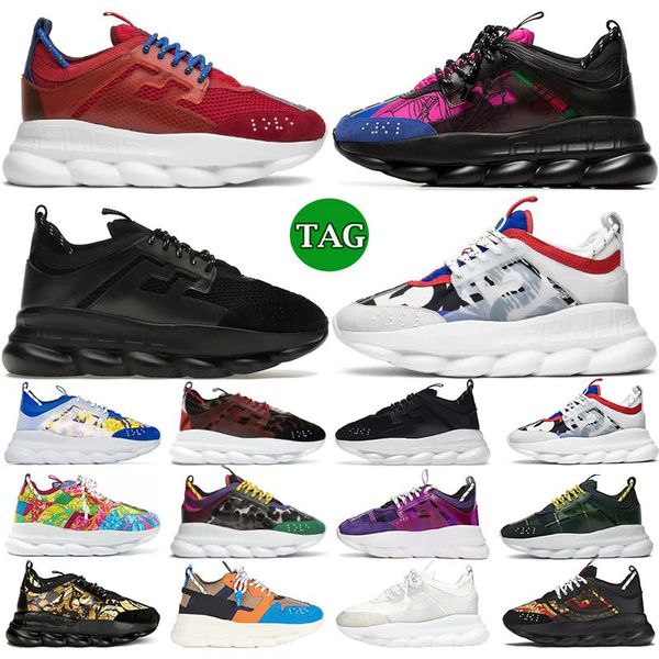 

2023 chain reaction men women designer shoes chain platform sneakers rubber suede triple black white bluette gold print cherry mens casual t
