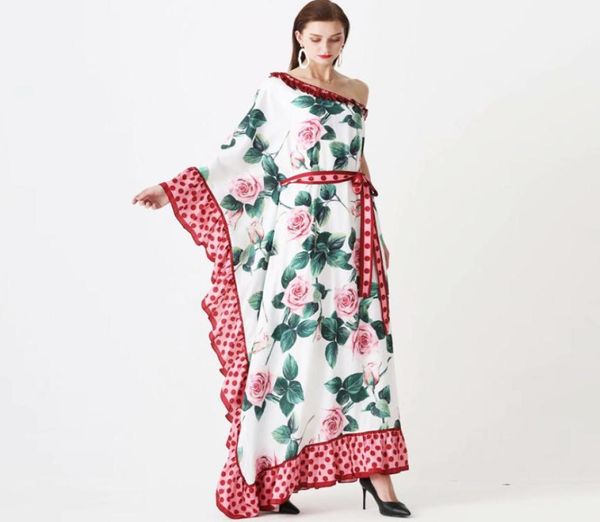 

women039s runway dresses one shoulder ruffles floral printed sash belt loose design fashion long maxi bohemian dresses9572644, Black
