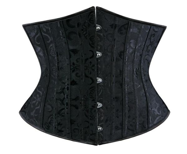 

black brocade steel boned laceup underbust corset body slimming shaper waist trainer bustiers 5248011, Black;white