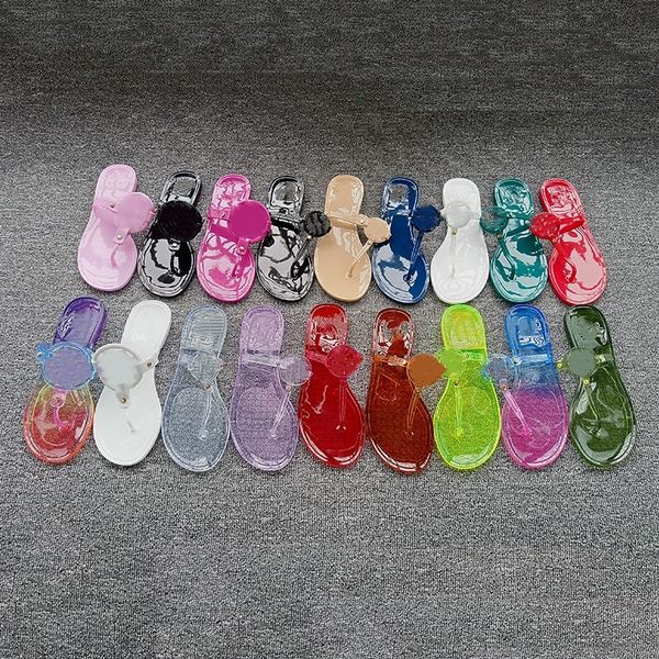 

29 colors summer miller sandal jelly slippers transparent clear crystal thong sandals retro vintage gold logo hollow out flat mules slides d, Black
