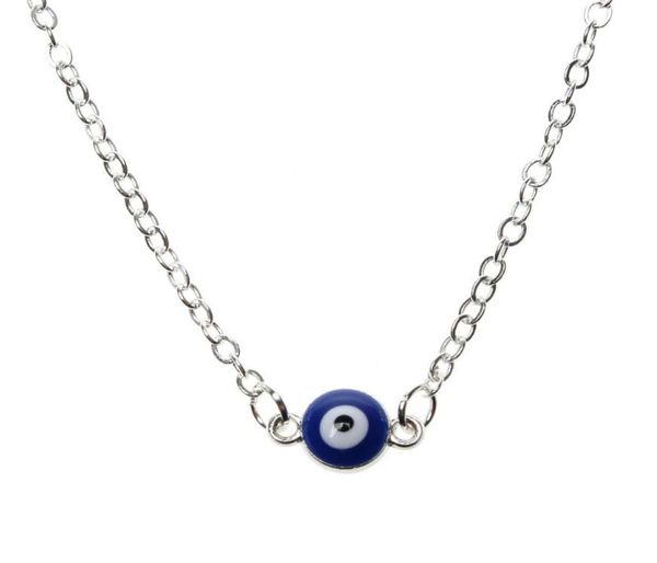 

turkish symbol enamel evil blue eyes pendant necklace clavicle chains necklace women men nazar turkey arabic islamic lucky charm g4210855, Silver