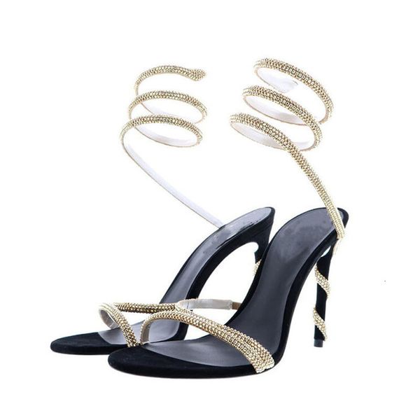 

sandals round head slotted high heel sandals fashion open toe slim heel dress women's large sandals 230711, Black