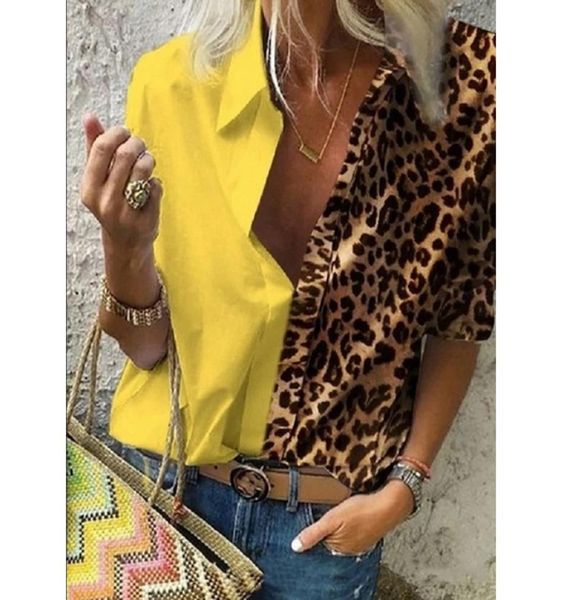 

women leopard print button long sleeve blouses autumn casual loose office shirt femme plus size 5xl floral print shirt6358912, White