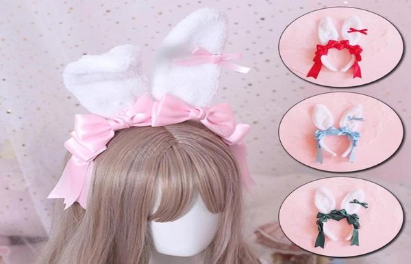 

fashion rabbit ears headband fluffy plush long rabbit bandana hair bands lolita cosplay costume anime hairband headpiece4029055, Silver