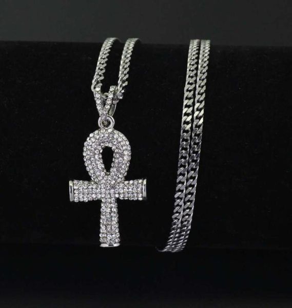 

hip hop anka cross diamonds pendant necklaces for men religious golden silver luxury necklace stainless steel cuban chain christia9494998