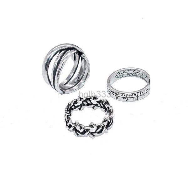 

three piece ring set vintage roman numerals ring for men and women ins fashion network red personality simple index finger opening ring, Golden;silver