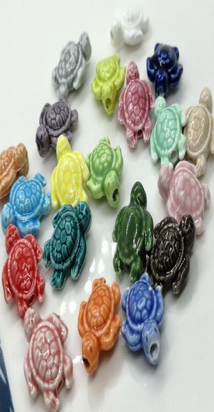 

20pcslot about 18x15mm diy ceramic beads for jewelry making mix color sea turtle loose ceramics beads from jingdezhen bracelet3430715, Black