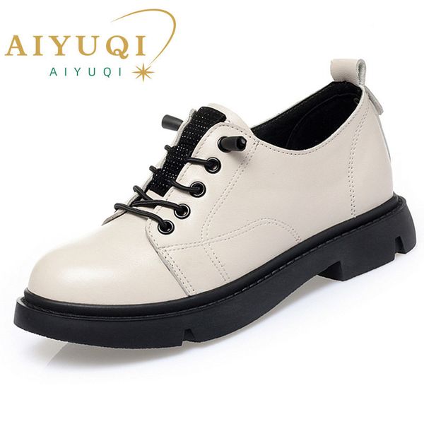 

dress shoes aiyuqi women spring lace up 2023 genuine leather fashion oxford ladies nonslip large size female student 230710, Black