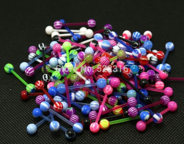 

tongue rings mix designs body piercing jewelry bioplast barbell acrylic 5mm ball whole jewelry4309546, Silver
