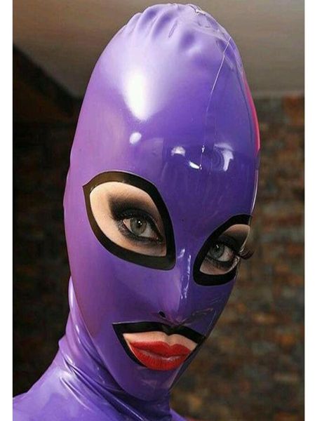 

100 pure latex hood open eyes and mouth for beautiful girl purple rubber fetish mask cosplay party wear costume9060748, Silver