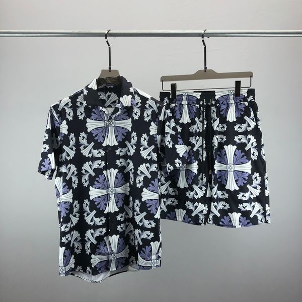 

2 crime summer fashion mens tracksuits hawaii beach pants set designer shirts printing leisure shirt man slim fit the board of directors sho, Gray