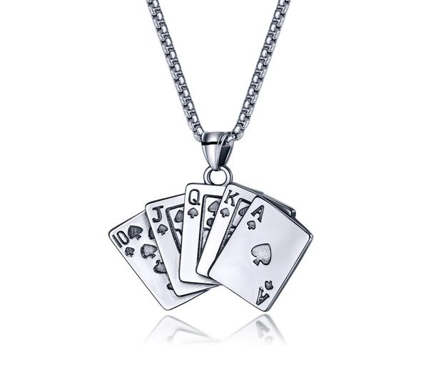 

poker playing card charms necklace in stainless steel personalized deck of cards necklace initial necklace royal flush poker6982629, Silver