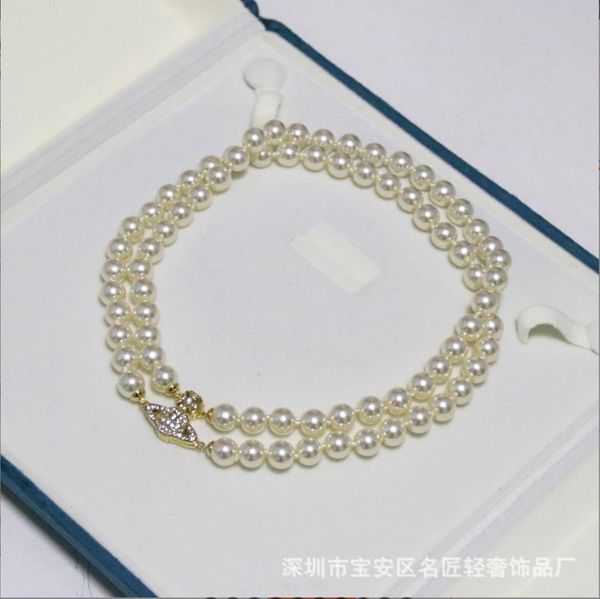 

pendant necklaces european and american fashion designer brand jewelry classic popular high-end full diamond saturn pearl necklace double la, Silver