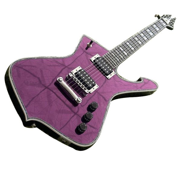 

purple mirror electric guitar pickguard abalone body binding chrome hardware