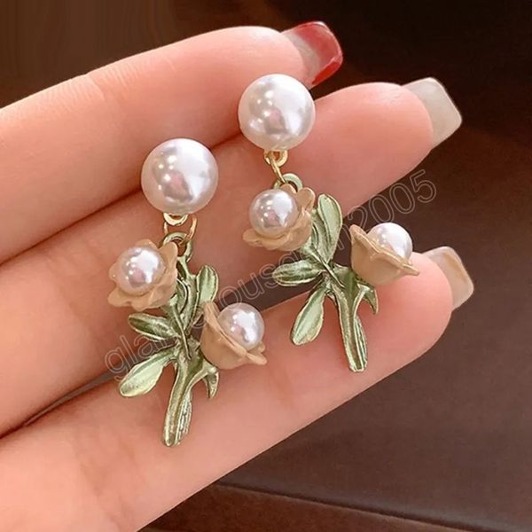 

trendy jewelry 925 silver needle sweet korean temperament simulated pearl flower earrings for women girl gift