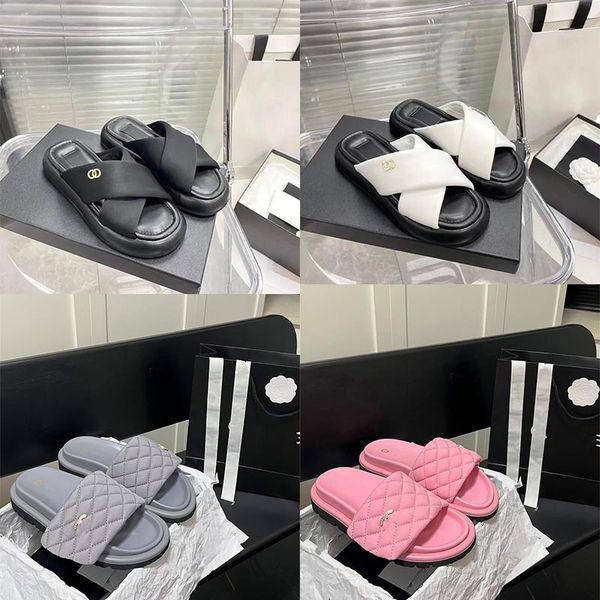 

designer sandal womens slides platform beach outdoor leather flip flop flat sandals hawaii style sandals for woman summer beach casual light, Black