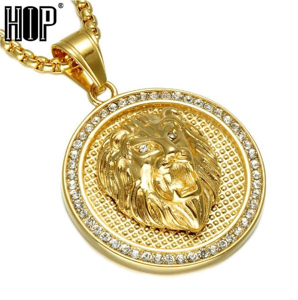 

hip hop ice out gold color titanium stainless steel pave rhinestone lion head pendants necklaces for men jewelry y2009185625474, Silver