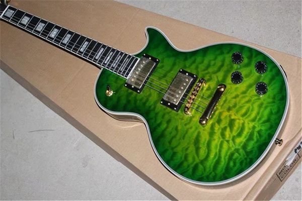 

qulited maple custom green burst electric guitar mahogany body rosewood fingerboard without pickguard golden hardware
