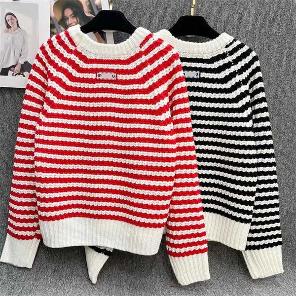 

designer sweater women warm cozy striped sweaters long sleeve red and white stripe decoration 2 color fashion knitwear brunello cucinelli wo, White;black