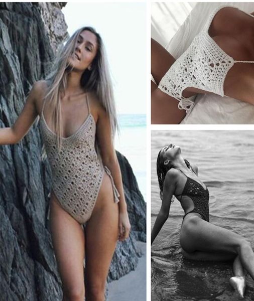 

handmade crochet one piece swimsuit playsuit bodysuit swimwear women bikini set beachwear monokini summer trend bikini sets1330102, White;black