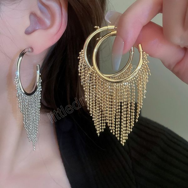

fashion jewelry 925 silver needle 2023 trend new bead chain tassel earrings for women girl gift pretty fine accessories, Golden;silver