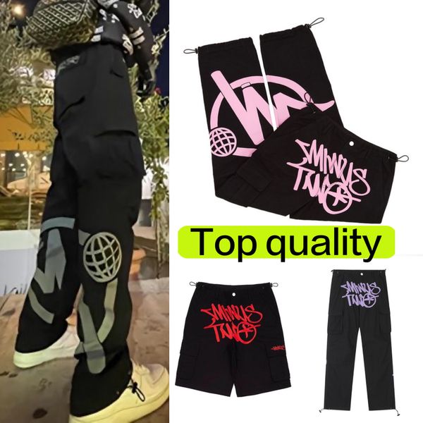 

2023 minus two cargo pants harajuku casual loose punk rock straight wide leg trouser streetwear y2k retro street trend overalls cortiez sell, Black