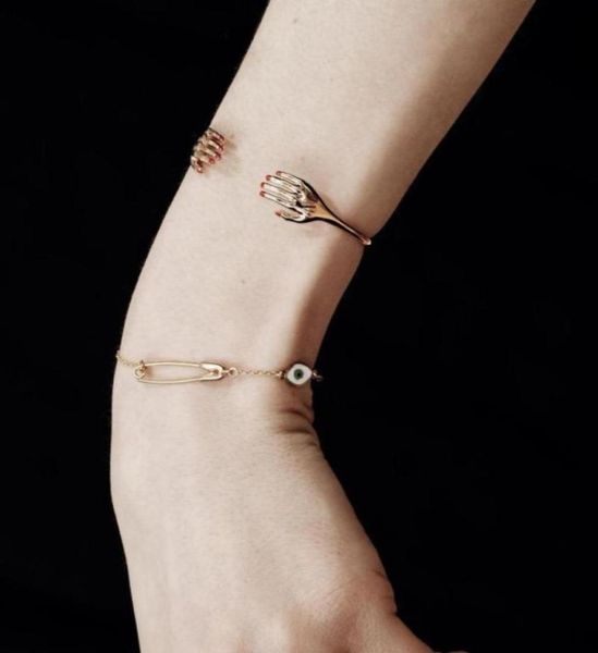 

european gold plated open cuff bangle women finger hand shaped unique 2018 new fashion gift women gold bracelet24099575007144, Golden;silver
