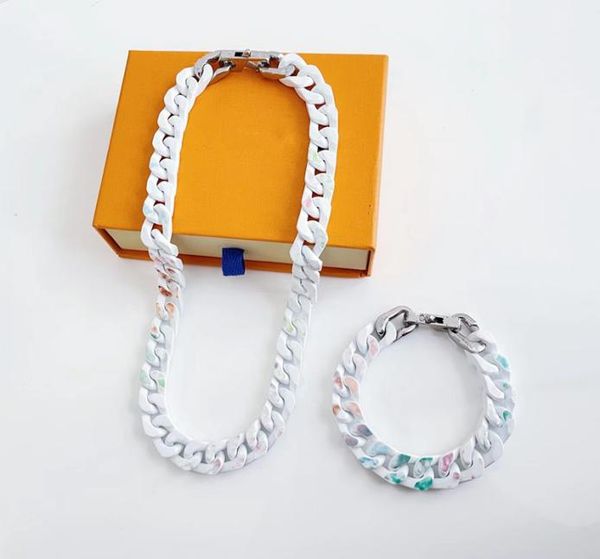 

mens fashion charm bracelets cuban necklace with letters pattern style white colors link bracelet buckles jewelrys sets6696670, Golden;silver