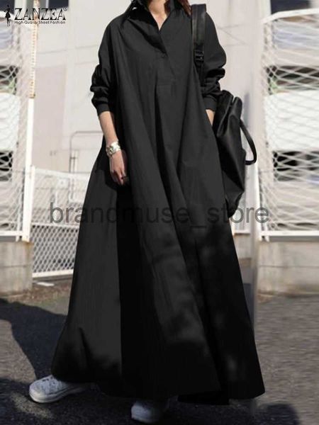 

basic casual dresses zanzea autumn stylish women vintage long sleeve loose sundress 2023 casual long maxi dress kaftan femme solid party ves, Black;gray