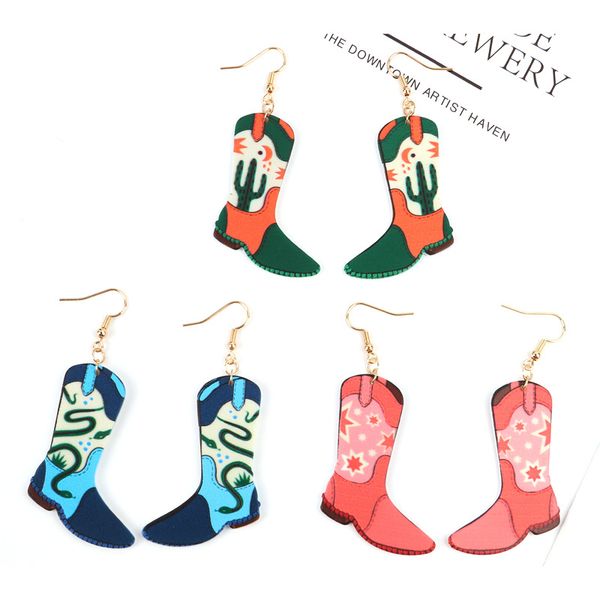 

serpentine acrylic print western denim boots earrings, Silver