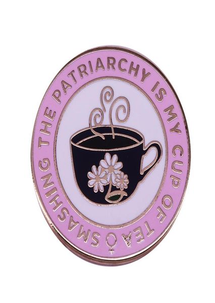 

feminist tea cup pin fun pun girl power art collection0128738259, Gray