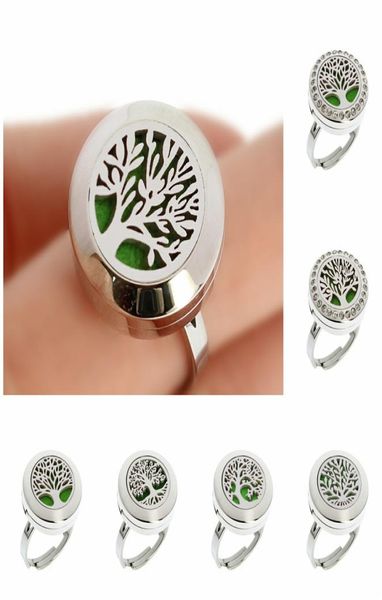 

20mm tree of life magnetic essential oil diffuser ring stainless steel aromatherapy ring perfume diffuser locket ring with rhinest3600980, Golden;silver