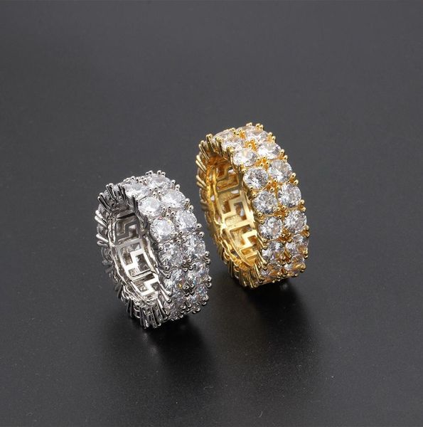 

hip hop iced out ring micro pave cz stone tennis ring men women charm luxury jewelry crystal zircon diamond gold silver plated wed8591600, Golden;silver
