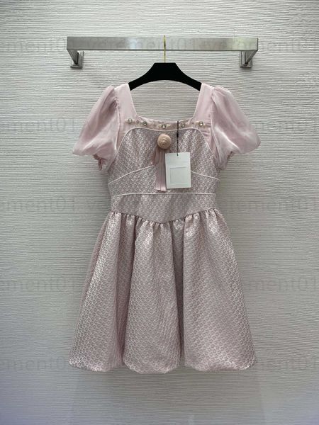 

classy girl clothe summer dresses for woman sweet and lovely camellia flower brooch decoration square neck bubble sleeve puffy princess dres, Black;gray