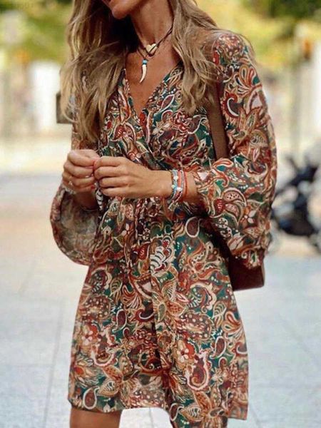 

urban dresses boho vintage print mini dress women 2023 summer casual fashion v-neck loose short dresses woman elegant party beach dress l230, White;black