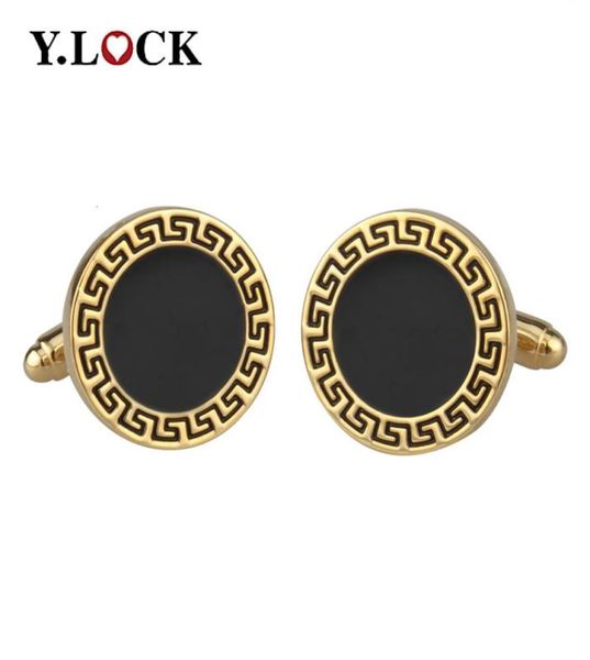 

cuff links vintage decorative pattern cufflinks black enamel epoxy round plated golden men cufflinks festival gift whole custo9240728, Silver