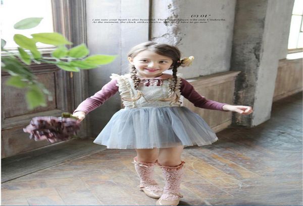 

girls lace bows suspender dresses spring new brand kids clothing cute korean baby fashion lace tulle princess kids party dress a719593655, Red;yellow
