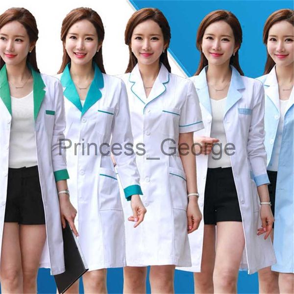

others apparel 2023 women's lab coat fashion medical uniforms long jacket with side belts short sleevelong sleeve workwear pharmacy whi, Black;white