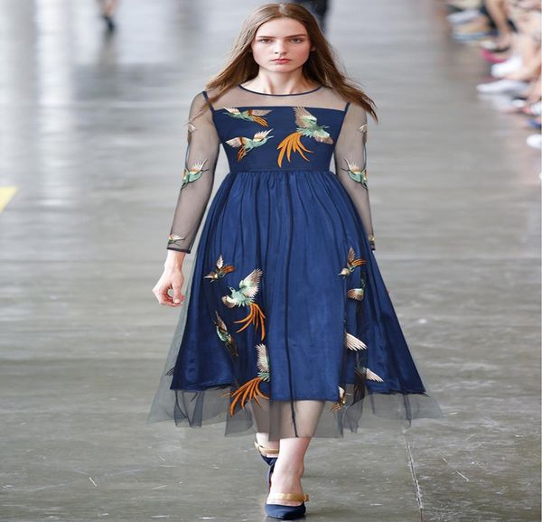 

805 xxxl 2020 autumn a line long sleeve crew neck dress prom fashion flora print panelled brand same style yidianyuan7455949, Black