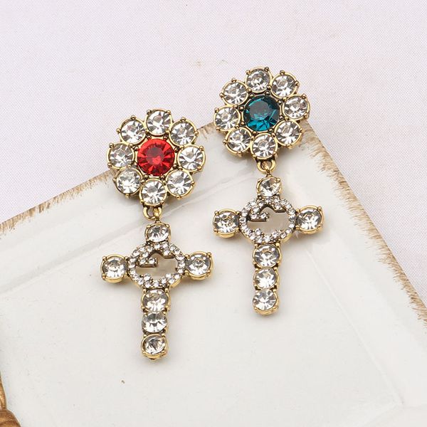 

elegant gold plated luxury brand designers double letters stud clip chain geometric famous women 925 silver crystal rhinestone earring weddi, Golden;silver