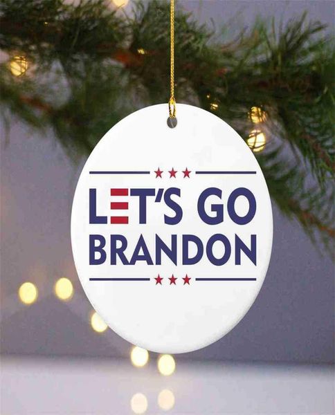 

let039s go brandon wooden circle card christmas tree ornament home indoor room pendant xmas tree gift boxes parcel hangtag tag 6204625