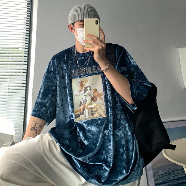 

men's t-shirts houzhou y2k hip hop graphic tees men's street apparel blue white men's short sleeve t-shirt summer cat t-shirt, White;black