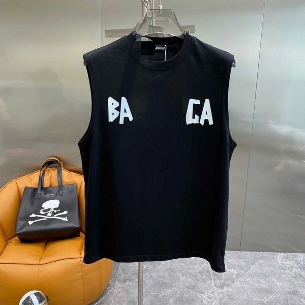 

2023 designer balanciagas t shirt trendy brand quality summer men's round neck printed letter fashion versatile short sleeve tank black, White;black