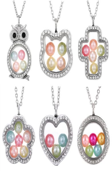 

crystal pearl cage pendant necklaces for women silver living memory beads glass magnetic open floating lockets chains fashion 4381461