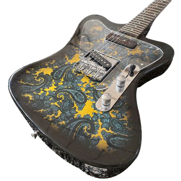 

factory black electric guitar, maple neck and finger board, transparent pickup