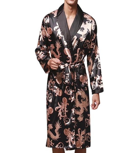 

mens robe long sleeves bathrobe silk kimono print pajamas bathrobe night dressing gown191l6955030, Black;brown